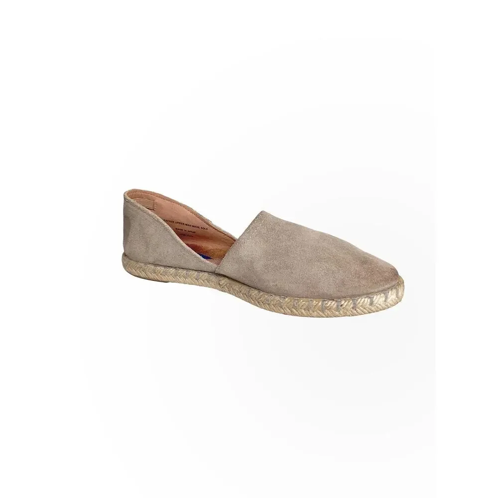 Verbenas Taupe Mushroom Gray Suede Leather Espadrille Flats Spanish Slip Ons